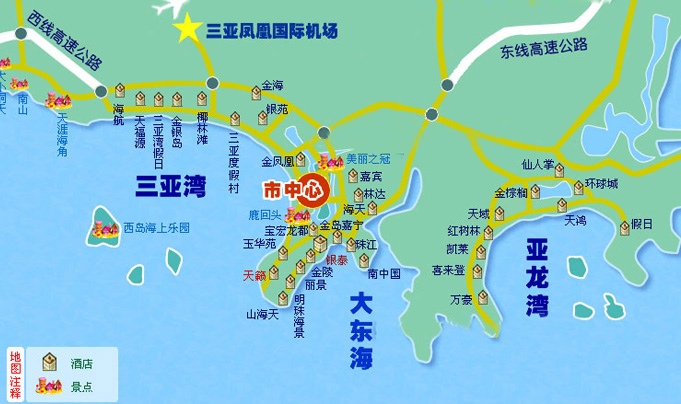最新三亚景区旅游地图高清版三亚旅游线路图